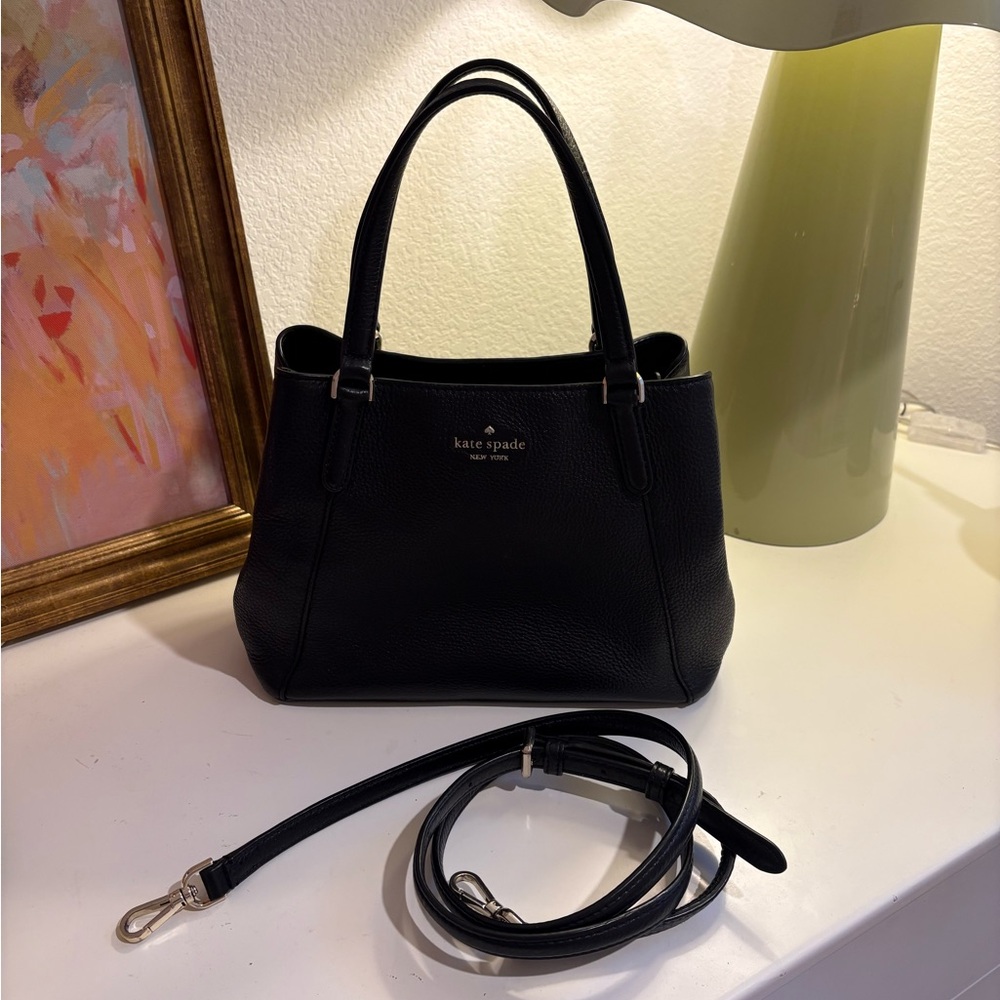 ♠️ KATE SPADE ♠️ Black Pebbled Leather Satchel with Removable Strap